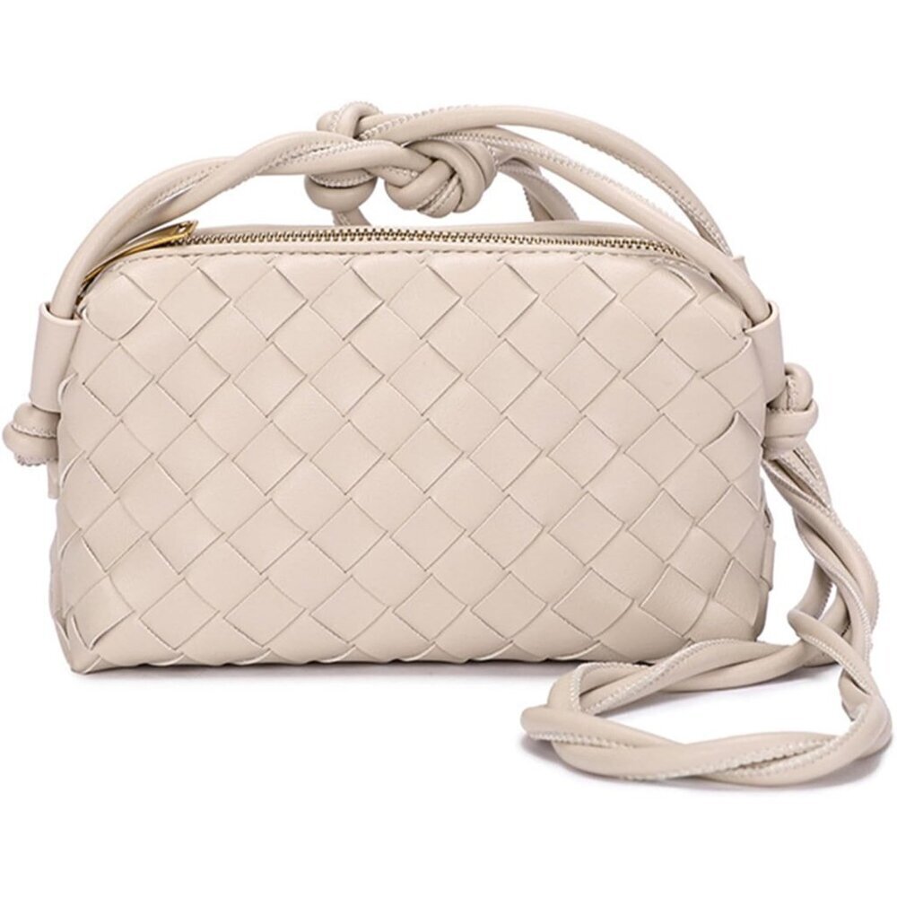 Woven Vegan Leather Crossbody Bag Small Roomy Women Shoulder Purse